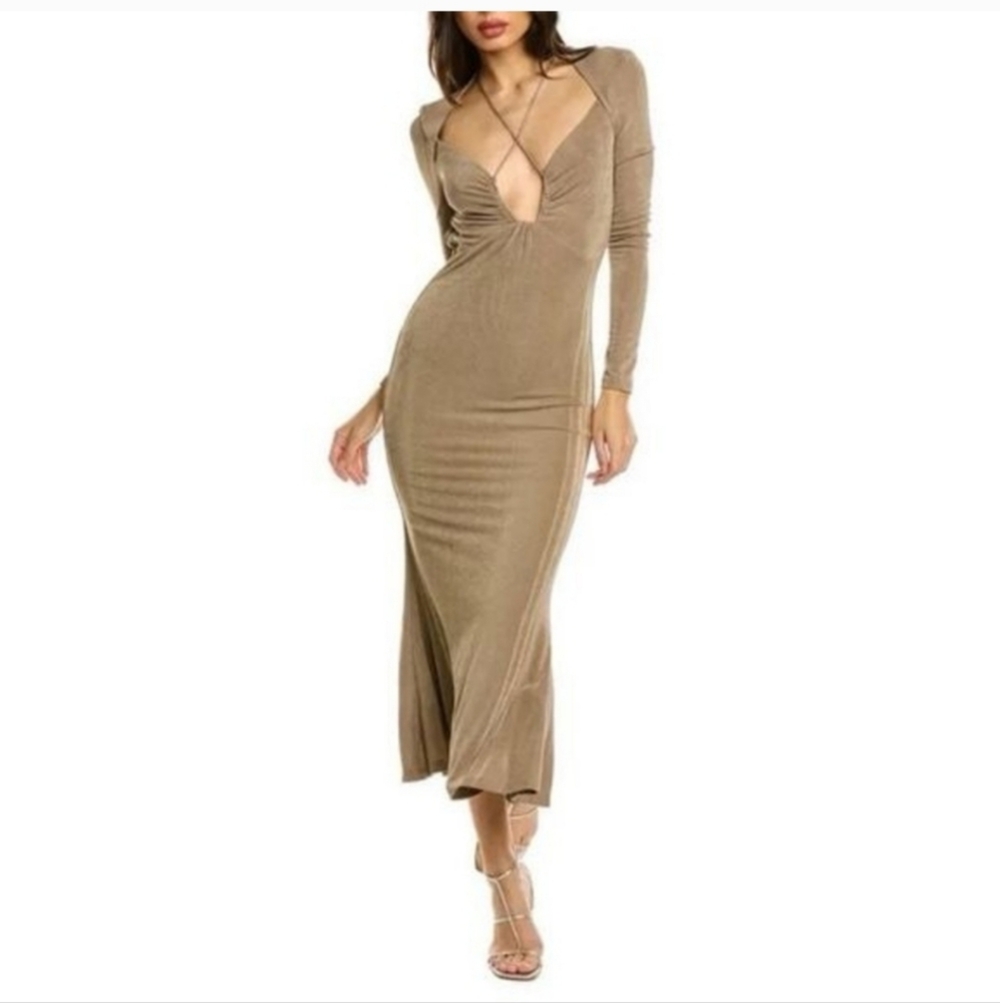 Jason Wu Tan Cutout Long Sleeve Midi Dress Bodycon Minimalist Chic Evening